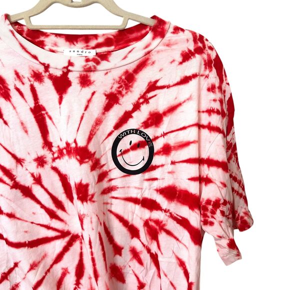 SANDRO Tie Dye Graphic Tie Front Tee Red (Sandro 2 - Medium) - Picture 3 of 5